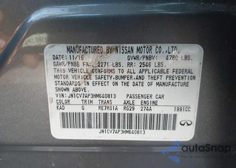 2017 Infiniti Q50 2.0T Base z USA, uszkodzony, nr VIN JN1CV7AP3HM640813